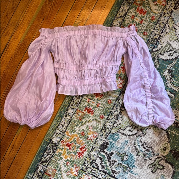 Lavender Off-Shoulder Crop Top - Picture 6 of 8